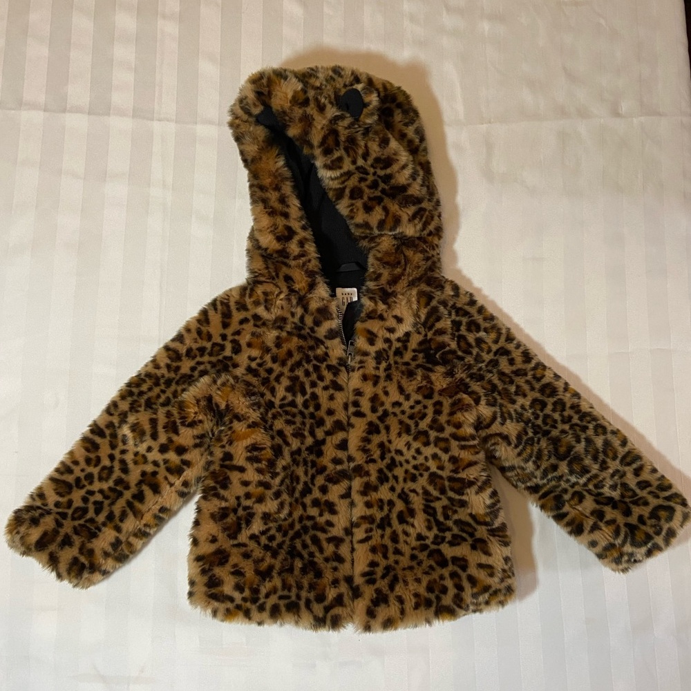 Baby Gap Toddler Leopard Print Faux Fur Fall Jacket Size 4